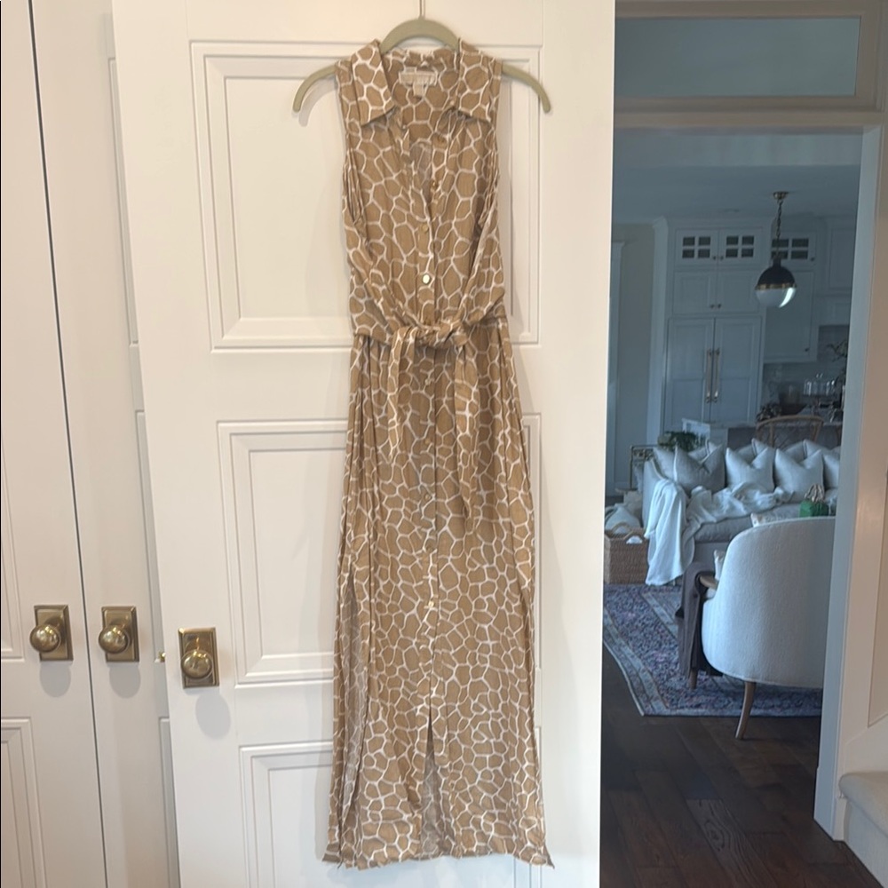 MICHAEL Michael Kors Tan Sleeveless Maxi Dress Notched Collar